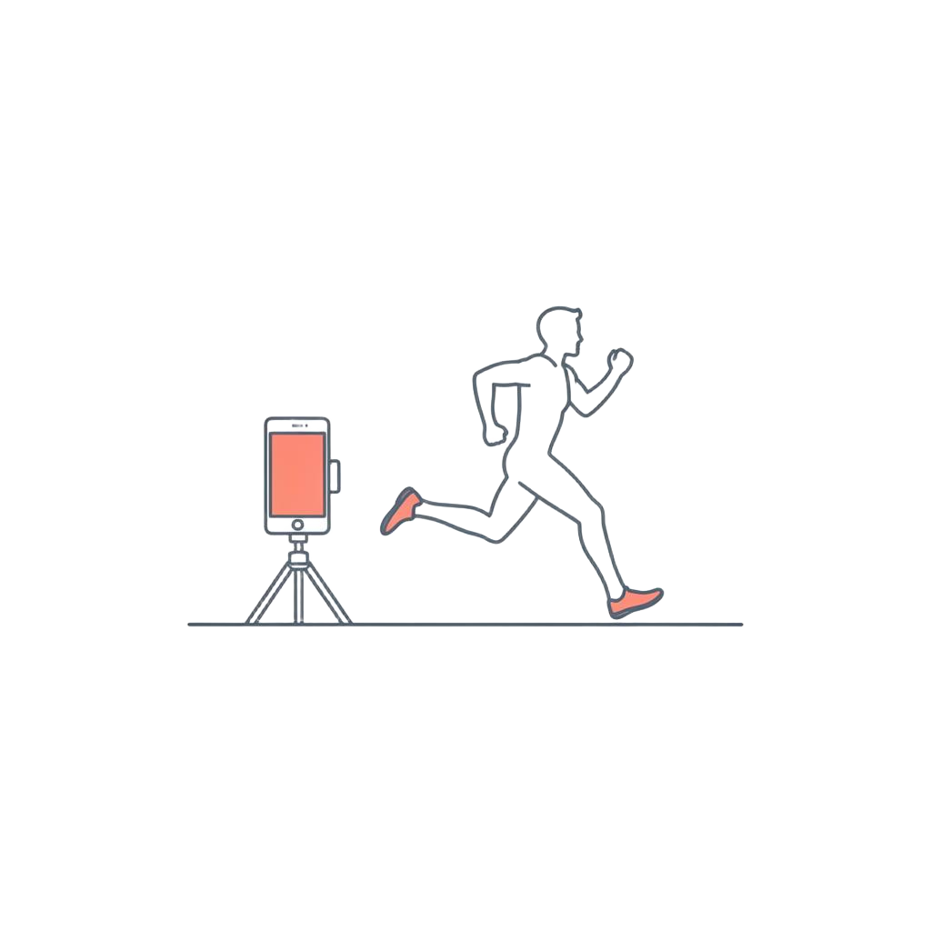 Phone on a tripod filming a runner from the side — capturing the optional form video